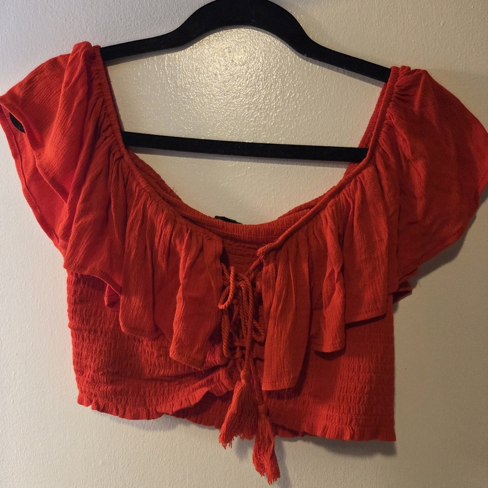Fashion Nova Womens Large Cropped Top Red Open Front